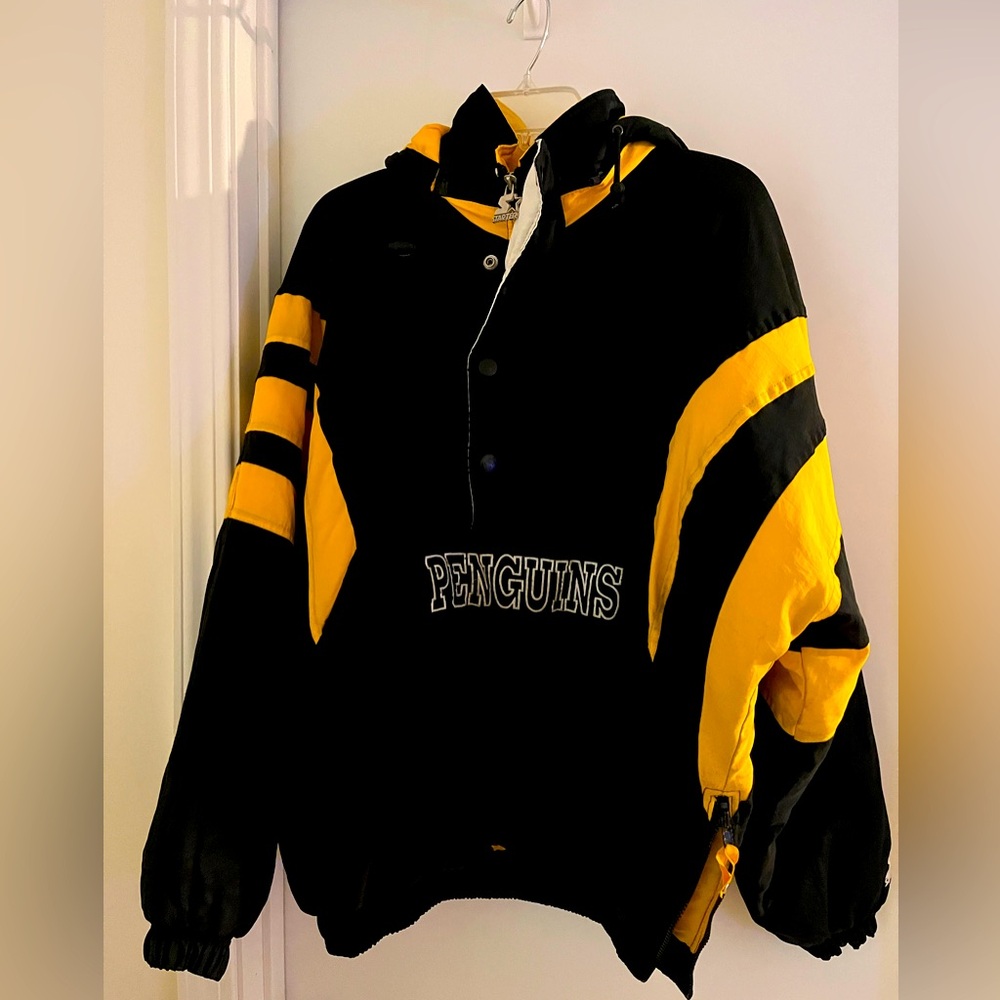 Vtg Pittsburgh Penguins Starter Pullover Snap Quilted Jacket size Medium Nice!